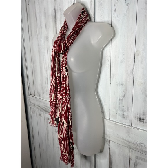 TOMMY BAHAMA BLACK WHITE RED TROPICAL FLORAL BEACH COASTAL SCARF SHAWL 24"x76" - Picture 4 of 9